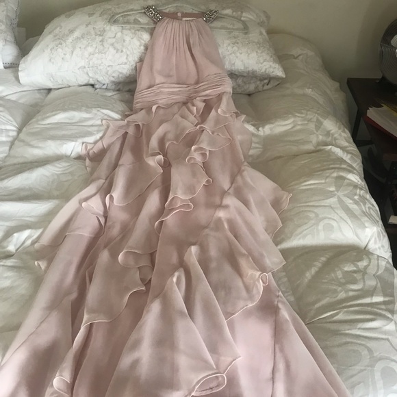 Eliza J Haltered Tiered Chiffon Halter Gown - Picture 5 of 7